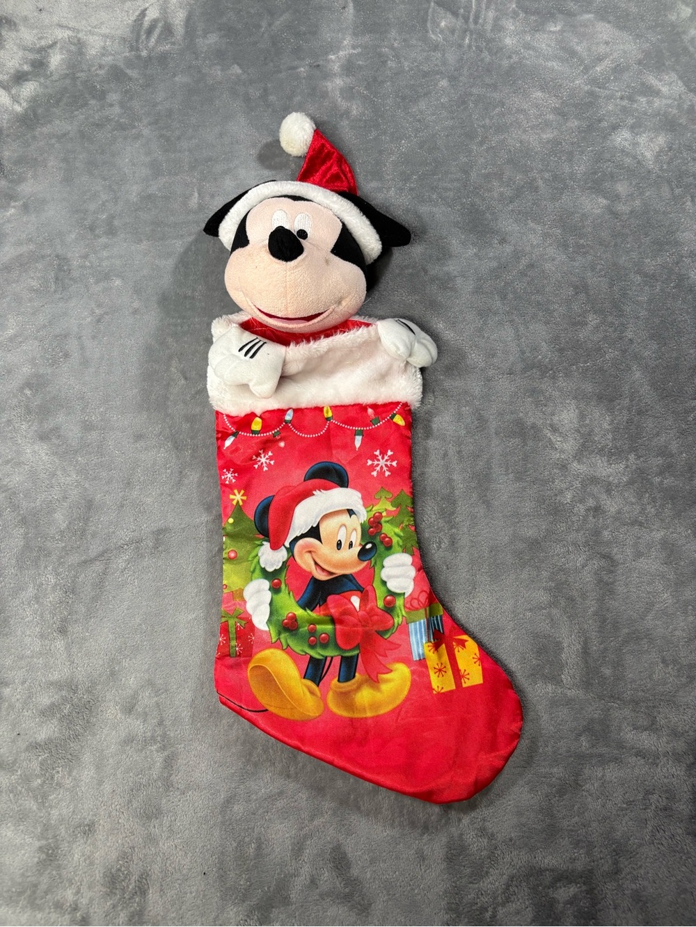 Disney Red, White and Black Mickey Mouse Holiday Stocking with Plush Topper